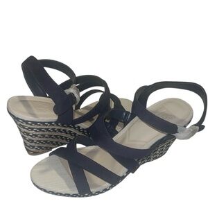 dv8 Dolce Vita Navy Faux Suede Strappy Buckle Closure Wedge Sandals Sz 7.5 NWOB